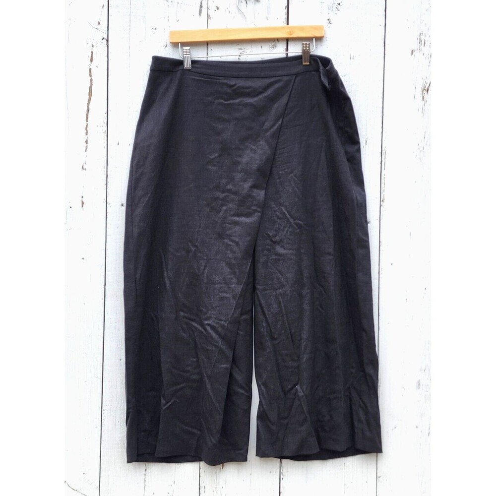 Eileen Fisher Women Charcoal Grey WOOL Blend Side Zip Wide Leg Pants Sz M
